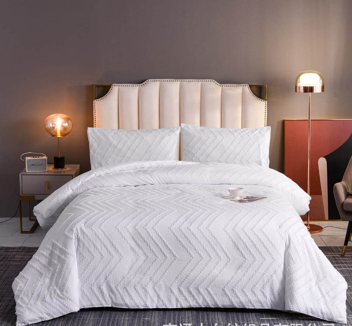 Furaha Finds Luxury Tufted Wave Design Duvet Cover Set. Soft, breathable microfiber material for all seasons. Includes duvet cover and pillowcases in 6x6 or 6x7 sizes