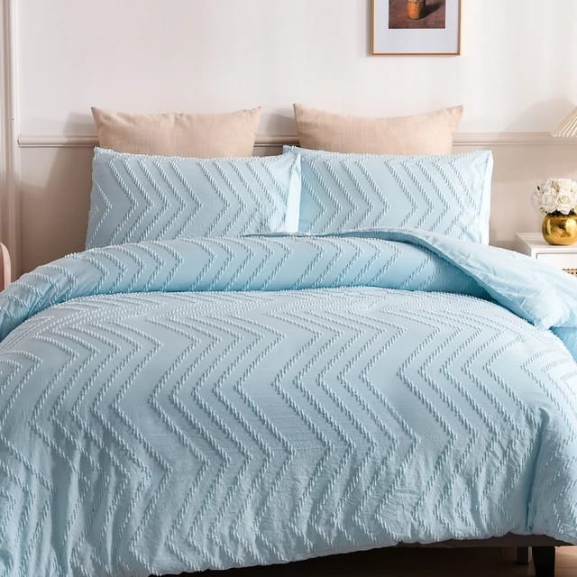 Furaha Finds Luxury Tufted Wave Design Duvet Cover Set. Soft, breathable microfiber material for all seasons. Includes duvet cover and pillowcases in 6x6 or 6x7 sizes