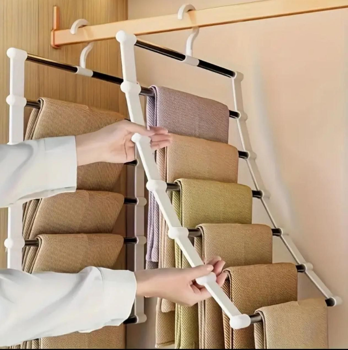 Furaha Finds 6 layer Aluminum Tube Trouser/Pants Hanger Space saving closet organizer (45cm x 35cm), perfect for neatly storing trousers, jeans, scarves, and accessories.