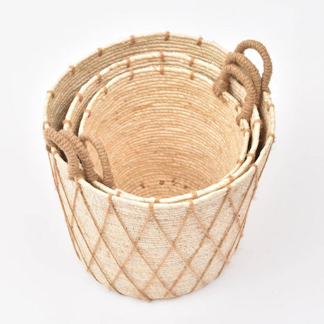 Furaha Finds Set of 3 Handmade Stackable Baskets  Stylish Home Storage