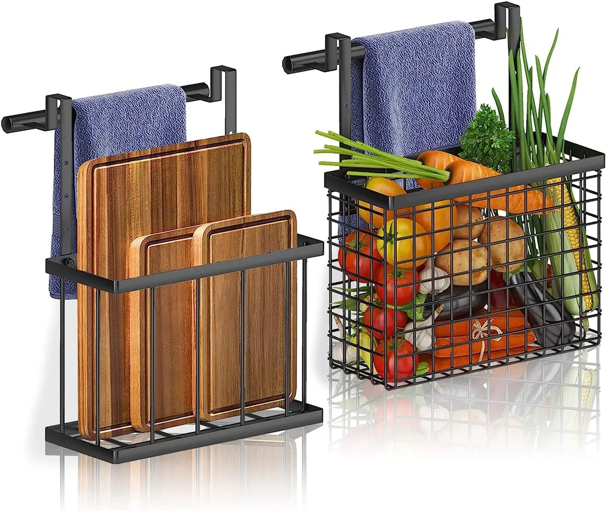 2pc Over the Cabinet Organizer with Towel Bar | Stainless Steel | 28x11.5x3cm (LxWxH)
