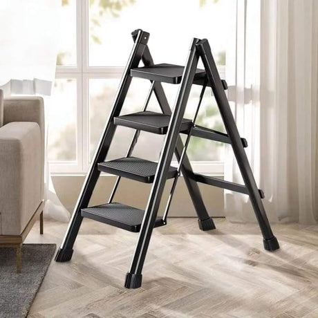 Furaha Finds 4-Step Black Foldable Ladder  100cm heavy-duty alloy step ladder with rust-proof coating