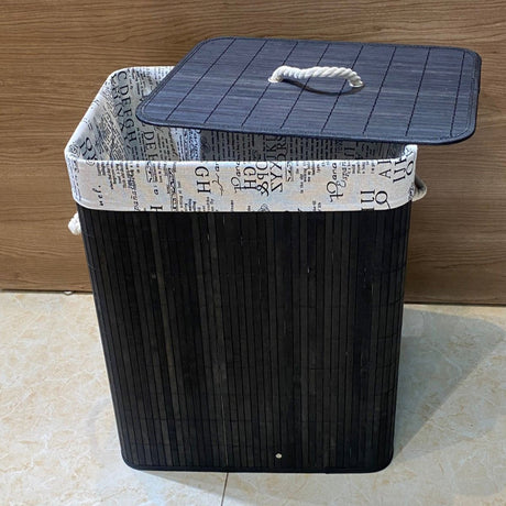Eco-Friendly Black Bamboo Collapsible Laundry Basket, 50x30x40cm