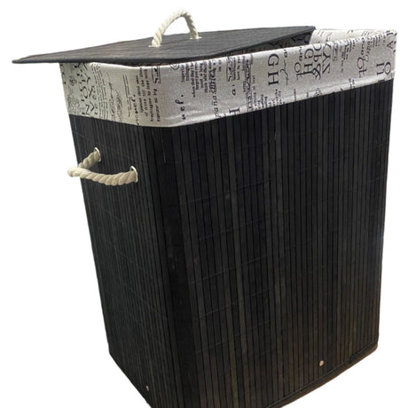 Eco-Friendly Black Bamboo Collapsible Laundry Basket, 50x30x40cm
