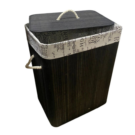 Eco-Friendly Black Bamboo Collapsible Laundry Basket, 50x30x40cm