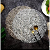 Round Leafy PVC Table Mats – 6-Piece Set | Gold & Silver (38cm)