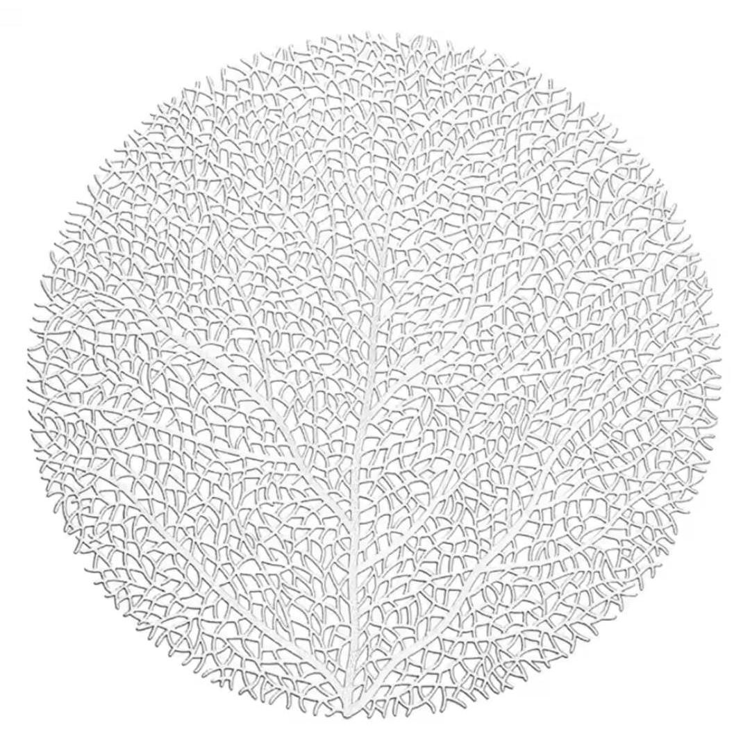 Round Leafy PVC Table Mats – 6-Piece Set | Gold & Silver (38cm)