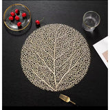 Round Leafy PVC Table Mats – 6-Piece Set | Gold & Silver (38cm)