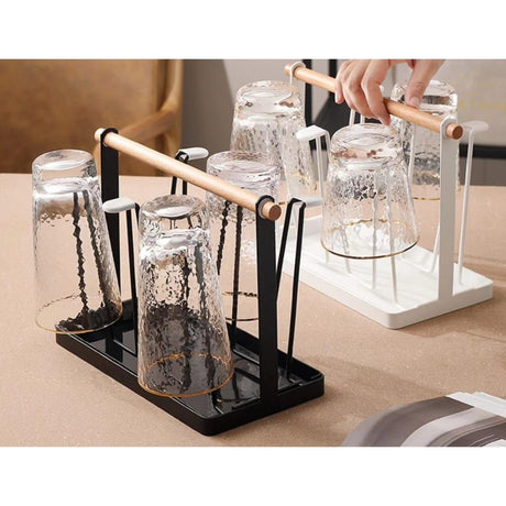 Luxury Iron Cup/Glass Holder Rack | 6 Hangers, Corrosion Resistant- Furaha Finds Kenya