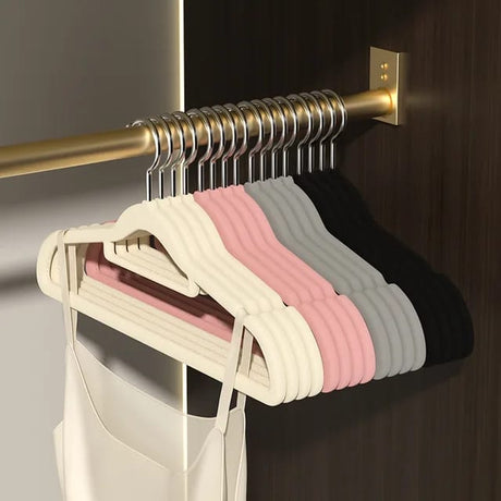 10pcs Set Plastic Luxury Velvet Antislip Hangers | Grey, Pink, Cream - Non-Slip Closet Hangers