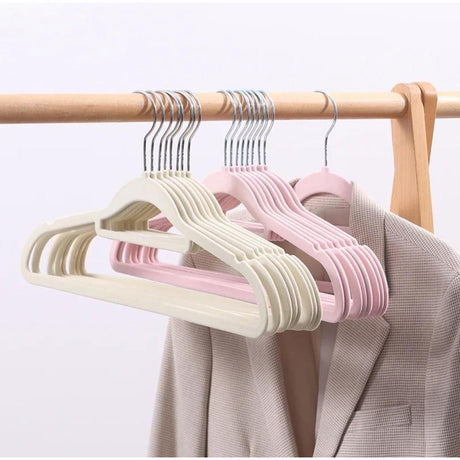 10pcs Set Plastic Luxury Velvet Antislip Hangers | Grey, Pink, Cream - Non-Slip Closet Hangers