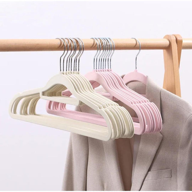 10pcs Set Plastic Luxury Velvet Antislip Hangers | Grey, Pink, Cream - Non-Slip Closet Hangers