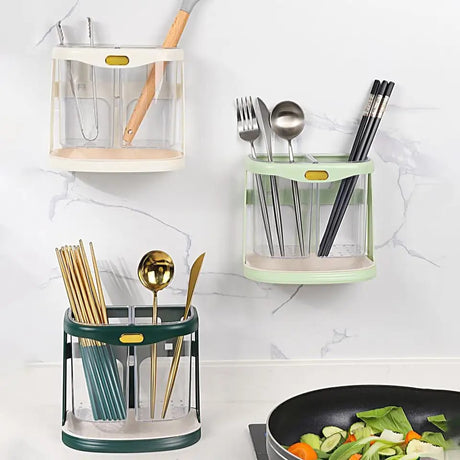 Double Grid Cutlery Organizer with Drain Hole and Tray Wall Mounted Space Saving Storage- Furaha Finds Kenya