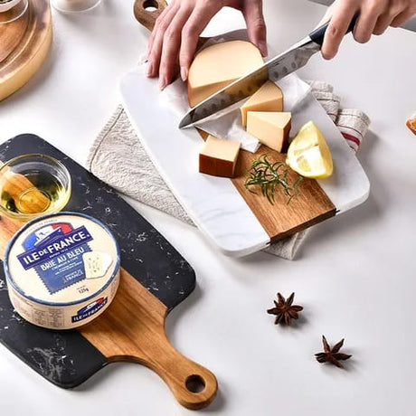 Acacia Wood & Marble Cheese Chopping Board with Handle White & Black- Furaha Finds Kenya