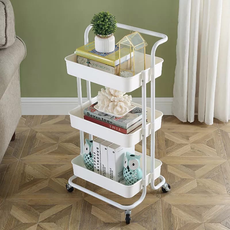 3 Tier Movable Trolley Storage Rack Full Metallic Rolling Organizer for Kitchen Salon & Bathroom- Furaha Finds Kenya