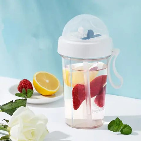 Partitioned Water Bottle Dual Compartment Bottle with Double Straw 420ml- Furaha Finds Kenya