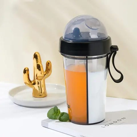 Partitioned Water Bottle Dual Compartment Bottle with Double Straw 420ml- Furaha Finds Kenya