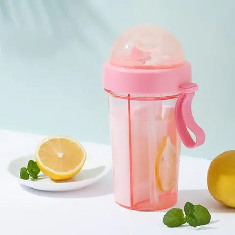 Partitioned Water Bottle Dual Compartment Bottle with Double Straw 420ml- Furaha Finds Kenya