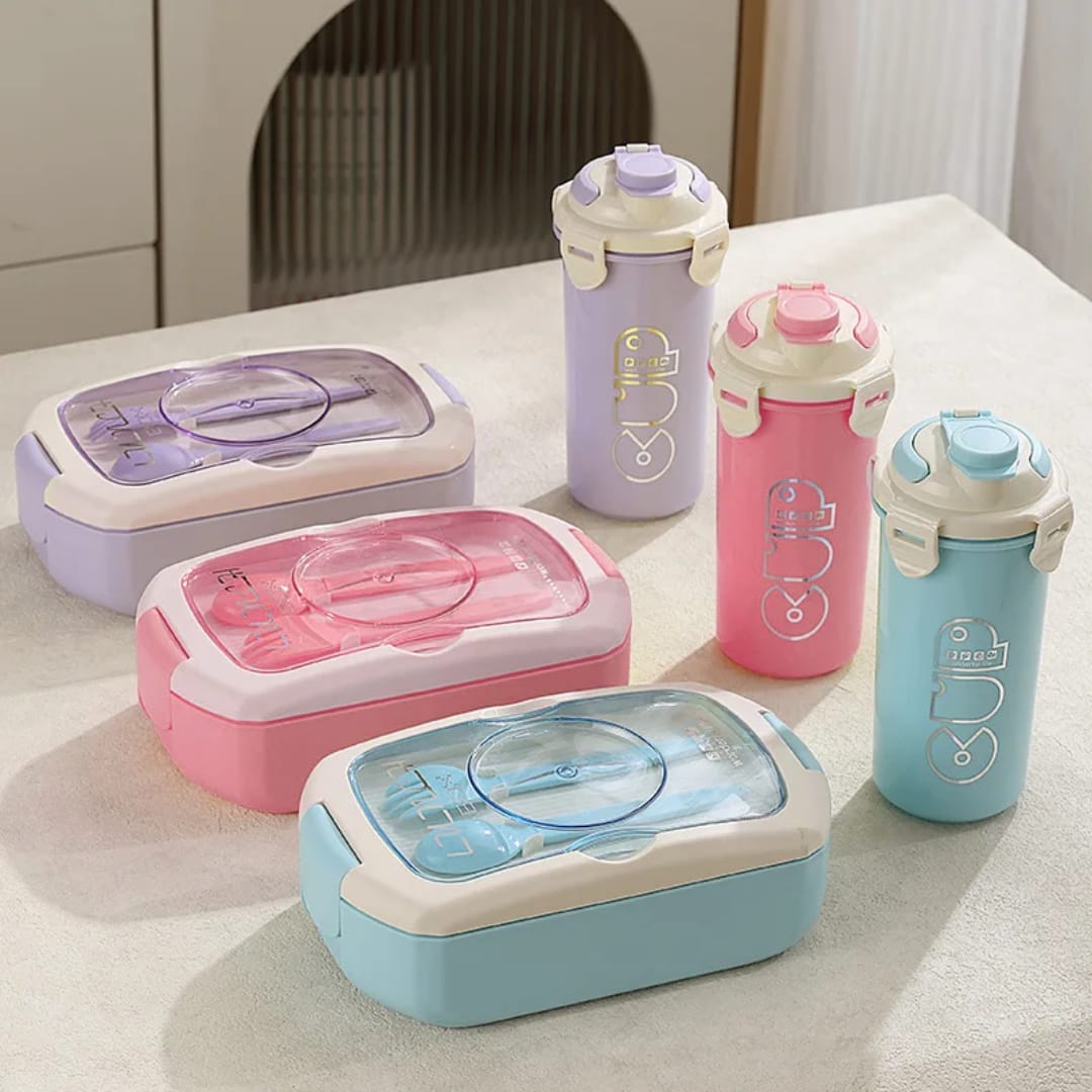 2 in 1 Lunch Box with Bottle  750ml Dish + 450ml Water Bottle | Microwave Safe, Leakproof & Eco Friendly