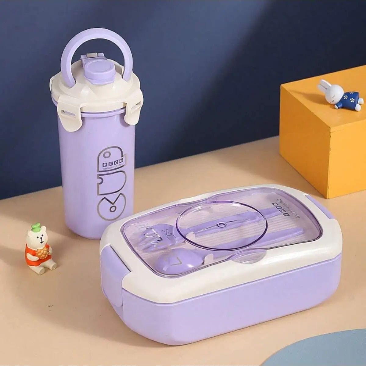 2 in 1 Lunch Box with Bottle  750ml Dish + 450ml Water Bottle | Microwave Safe, Leakproof & Eco Friendly