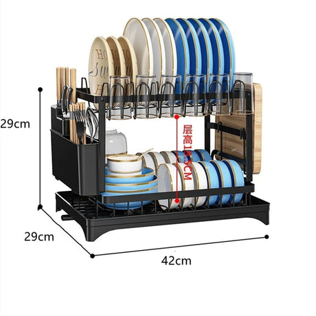 Classy High Quality Dish Rack 2 Tier Carbon Steel with Chopping Board Rack and Spoon Holder- Furaha Finds Kenya