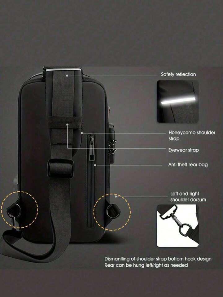 Anti-Theft Chest Cross Shoulder Bag with USB Charging and Water Resistance
