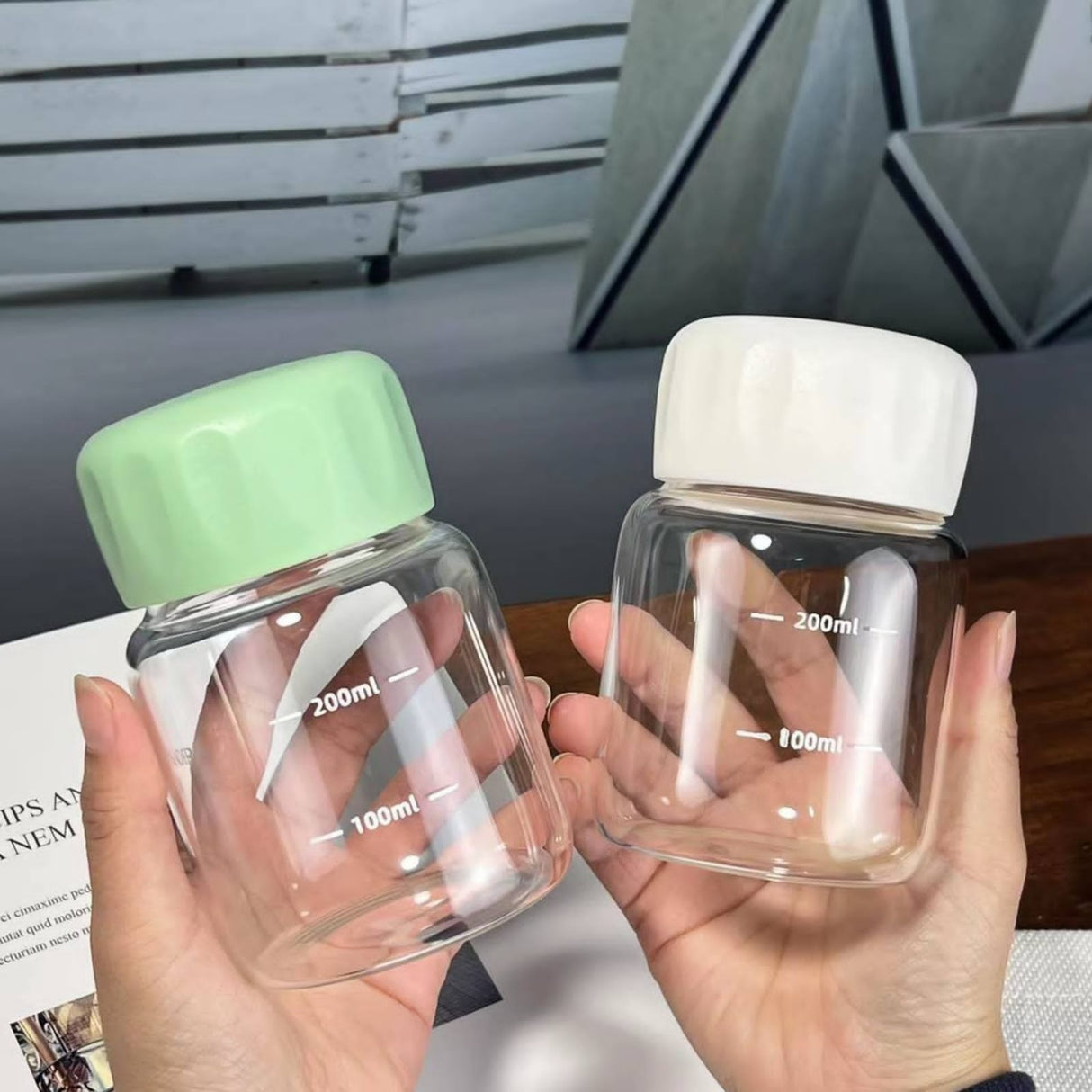 6pcs Multifunctional Glass Cups with Leak-Proof Lids – 300ml