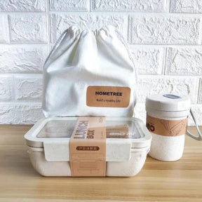 Bento Lunch Box 1100ML - 2 Compartments with Chopsticks, Spoon, Knife & Bag Brown Kitchenware Lunch Box Sets