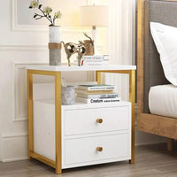 Nordic Luxury Bedside Cabinet with 2 Drawers - Marble Texture 50x45x35cm Home Furnishings Nightstands