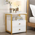 Nordic Luxury Bedside Cabinet with 2 Drawers - Marble Texture 50x45x35cm Home Furnishings Nightstands