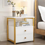 Nordic Luxury Bedside Cabinet with 2 Drawers - Marble Texture 50x45x35cm