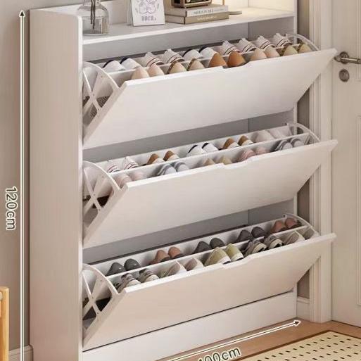 Bucket Flip Shoe Rack - White Double Layer 124x100x24cm (30-36 Pairs)