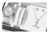 5In1 Geneva Ladies Gift Set - Watch, Necklace, Bracelet, Earrings & Ring Silver