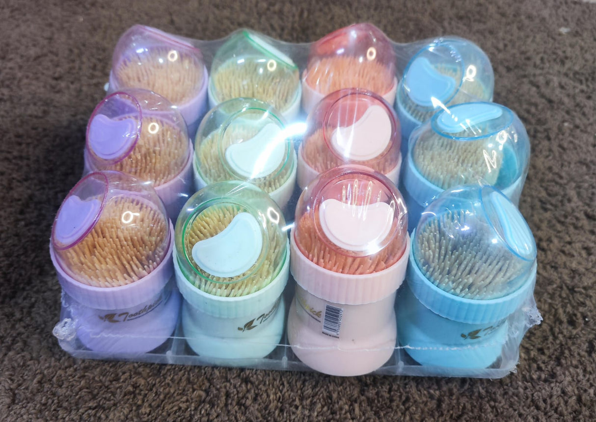 Egg-Shaped Bamboo Toothpicks – Colourful 1 Dozen Pack in Decorative Holders