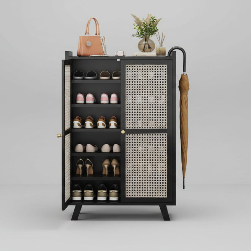 Modern Luxury Nordic Bamboo Shoe Cabinet - Storage with Door Black