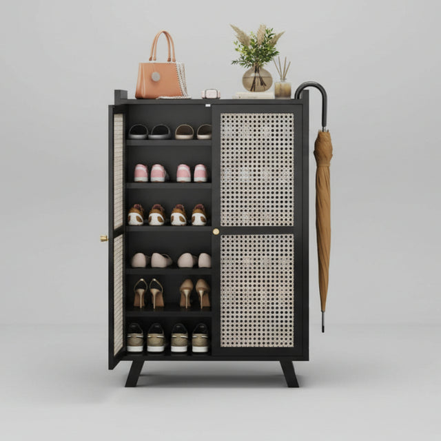 Modern Luxury Nordic Bamboo Shoe Cabinet - Storage with Door Black