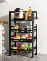 Multi-Layer Metallic Kitchen Storage Rack – Rolling Multi-Purpose Organizer with Lockable Wheels