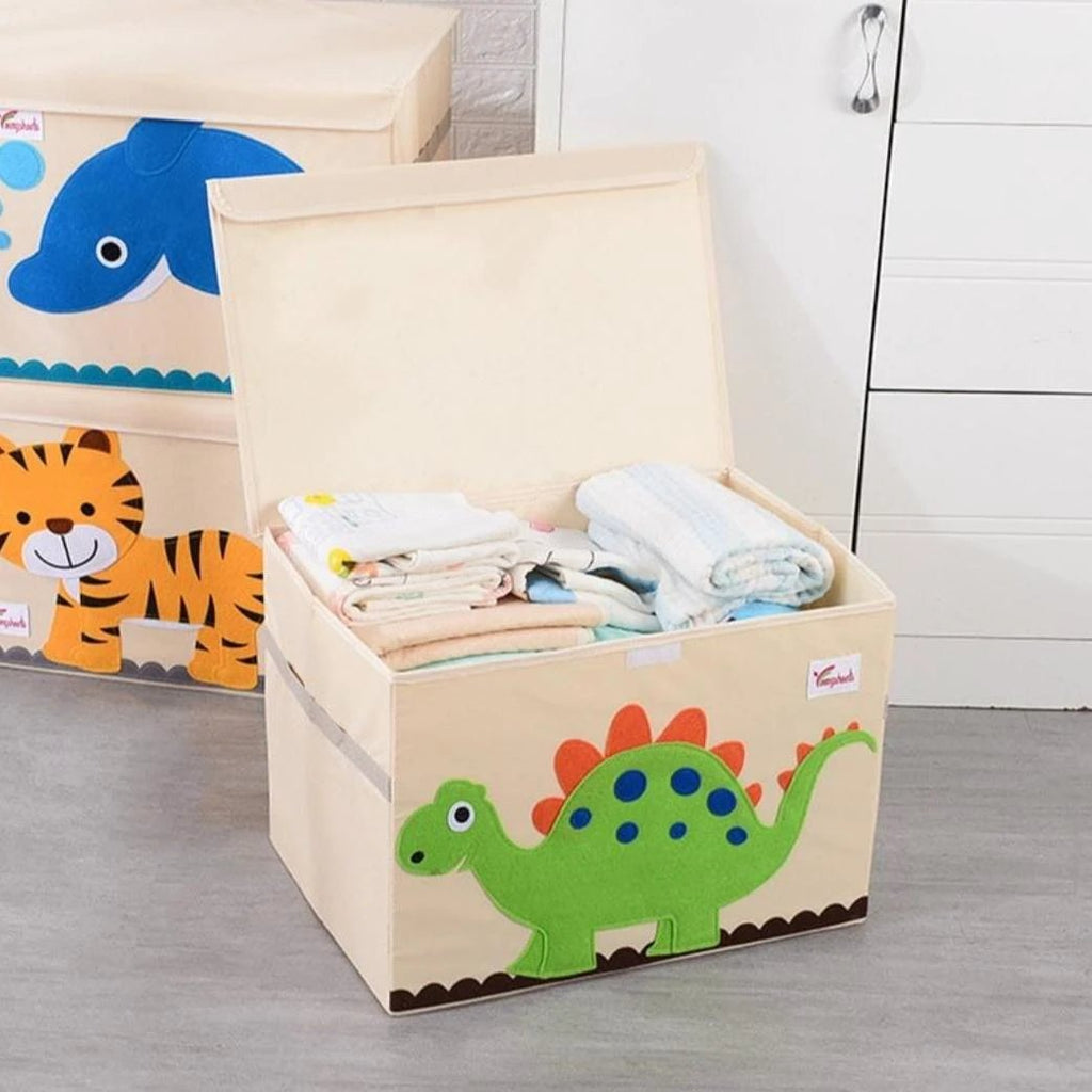 Folding Kids Storage Box with Lid – Cotton Linen Organiser for Toys and Clothing house hold storage Household Storage Containers