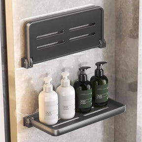 Foldable Aluminum Shower Rack – Space-Saving Wall Storage Shelf for Bathroom, RV & Travel wall mounted caddies Wall-Mounted Caddies