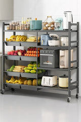 Multifunctional Strong Metallic Kitchen Rack – 8 Removable Baskets with Lockable Wheels