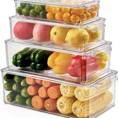 4-Piece BPA-Free Acrylic Fridge Organizer Bins with Lids – Stackable Clear Storage Set food storage containers Food Storage Containers