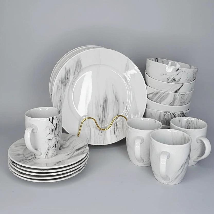 24-Piece Black Marble Dinner Set - Complete Dining Collection Kitchen & Dining Dinnerware Sets