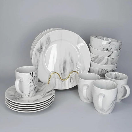 24-Piece Black Marble Dinner Set - Complete Dining Collection Kitchen & Dining Dinnerware Sets