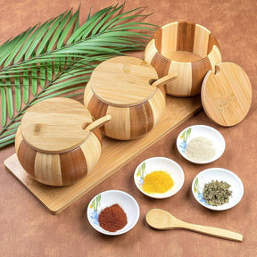 3pcs Condiment Jars with Bamboo Stand Home & Garden Condiment Dispensers