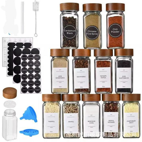 18PCS Glass Storage Jars Set - 12 Jars with Funnel, Pen, Stickers & Brush Home & Garden Food Storage Containers