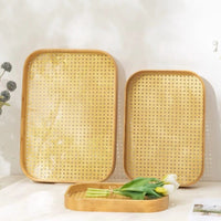 Bamboo Serving Trays 3 Piece Set - Multi-Functional Wooden Trays Grid Bottom Home Decor Kitchenware Serving Trays