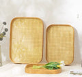 Bamboo Serving Trays 3 Piece Set - Multi-Functional Wooden Trays Grid Bottom Home Decor Kitchenware Serving Trays
