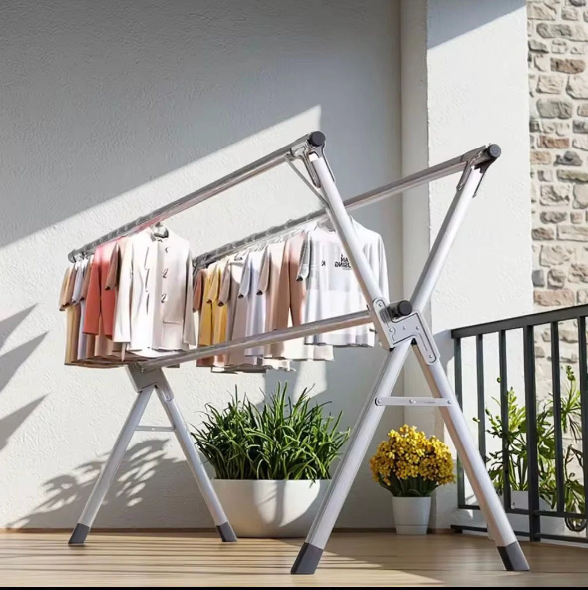 Stainless Steel Retractable Double Tier Folding Rust Resistant Clothing Drying Rack Home & Living Drying Racks