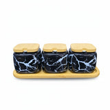 3pcs Ceramic Condiment Set With Lids Spoons & Tray Kitchenware Condiment Shakers