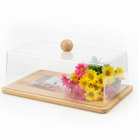Rectangle Bamboo Food Tray with Acrylic Lid – 28cm Kitchenware Serving Trays